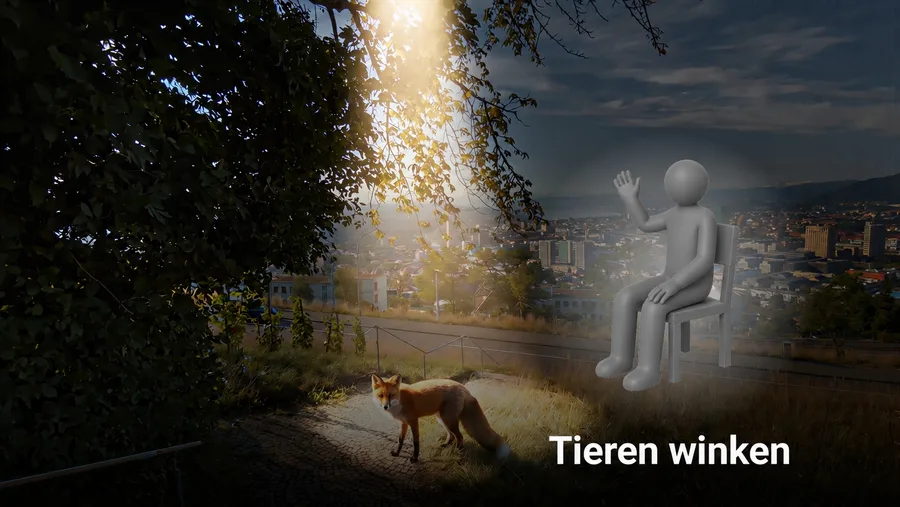 Avatar winkt einem Tier auf einer Lumova-Tour zu